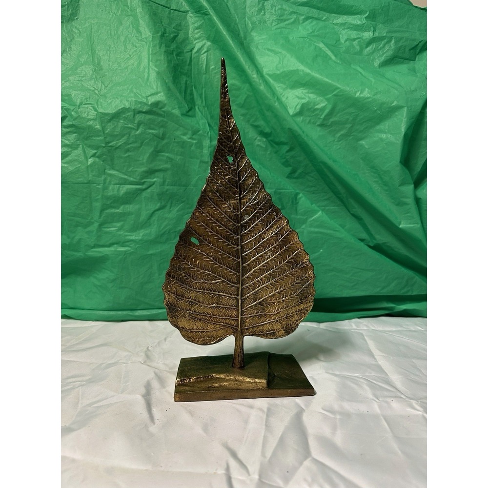 Crate & Barrel Bodhi Leaf Metal Sculpture on Stand Zen Decor‎
